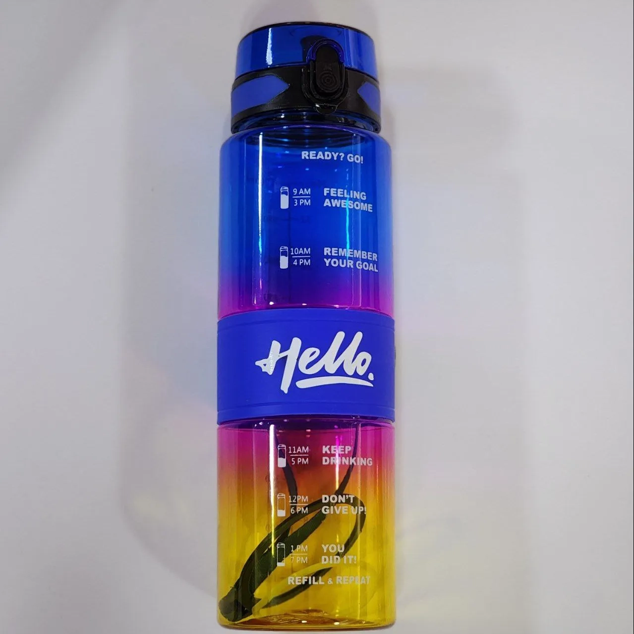 قمقمه دور سیلیکونی نی دار hello آبی 1 لیتر