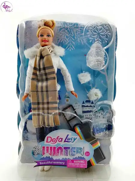 8424 عروسک باربی دختر کاپشن دار مشکی و سفید برند DEFA