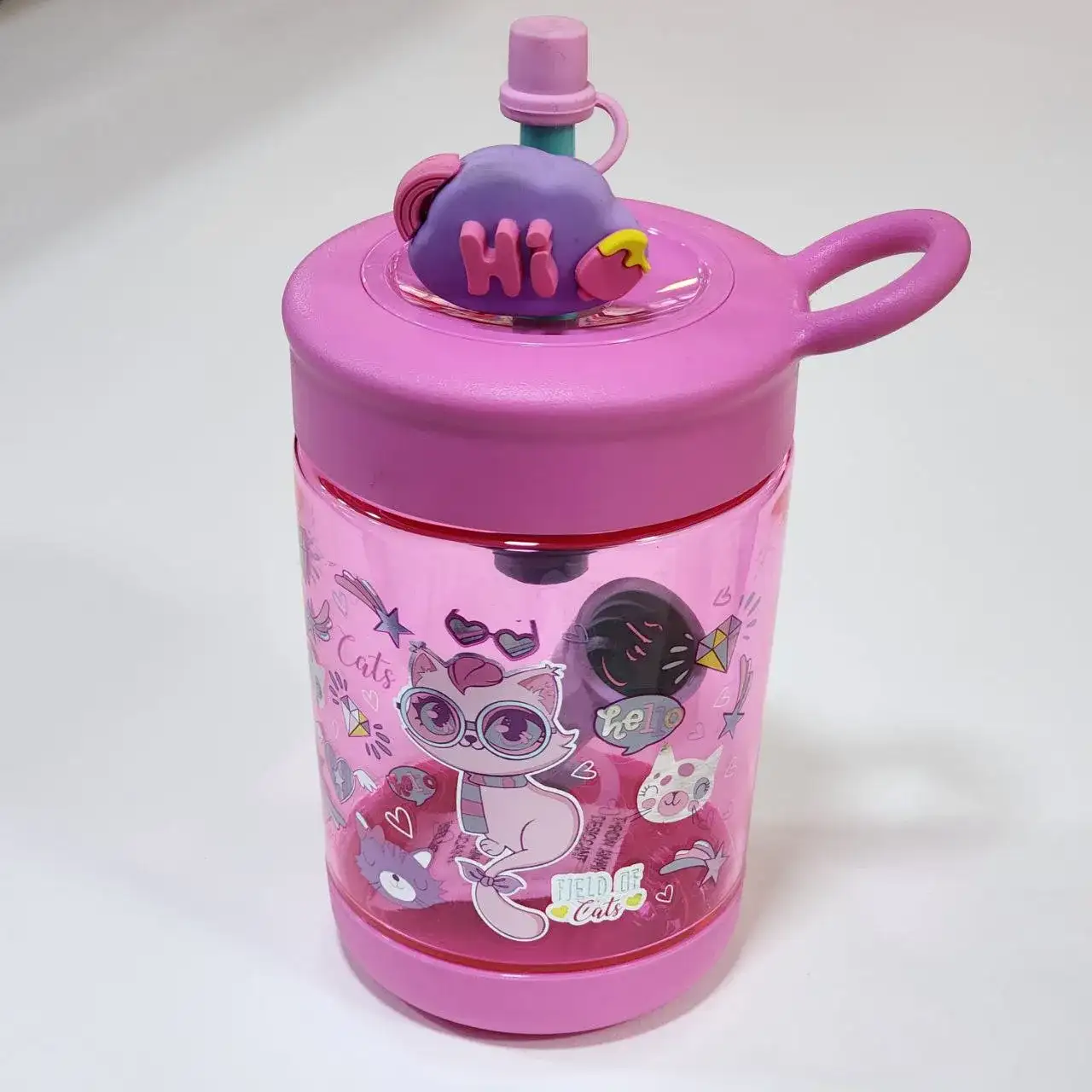 قمقمه فانتزی نی دار گربه برند اسکول فنس 500 میلی لیتر